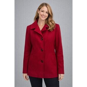 London Fog Red Wool Blend Pea Coat Jacket Women Medium 713324